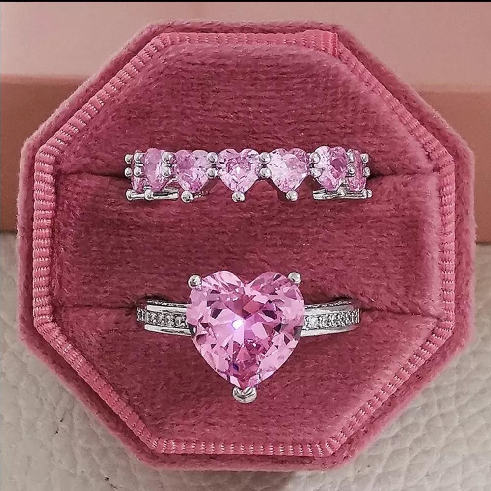 925 STERLING SILVER RING & BAND HEART SHAPED CUBIC ZIRCON